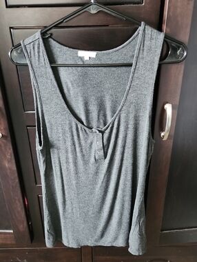 Classic Soft Gray Henley Sleep Tank - Women's Lounge Top